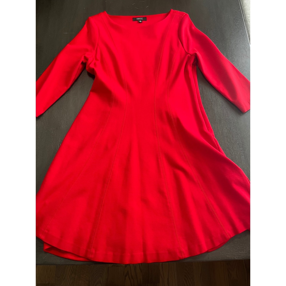 IMNYC Isaac Mizrahi Red 3/4‎ Sleeve Boat Neck A Line Dress Women's Size XL